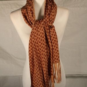 Vintage brown & tan silk scarf with fringe, 20x54